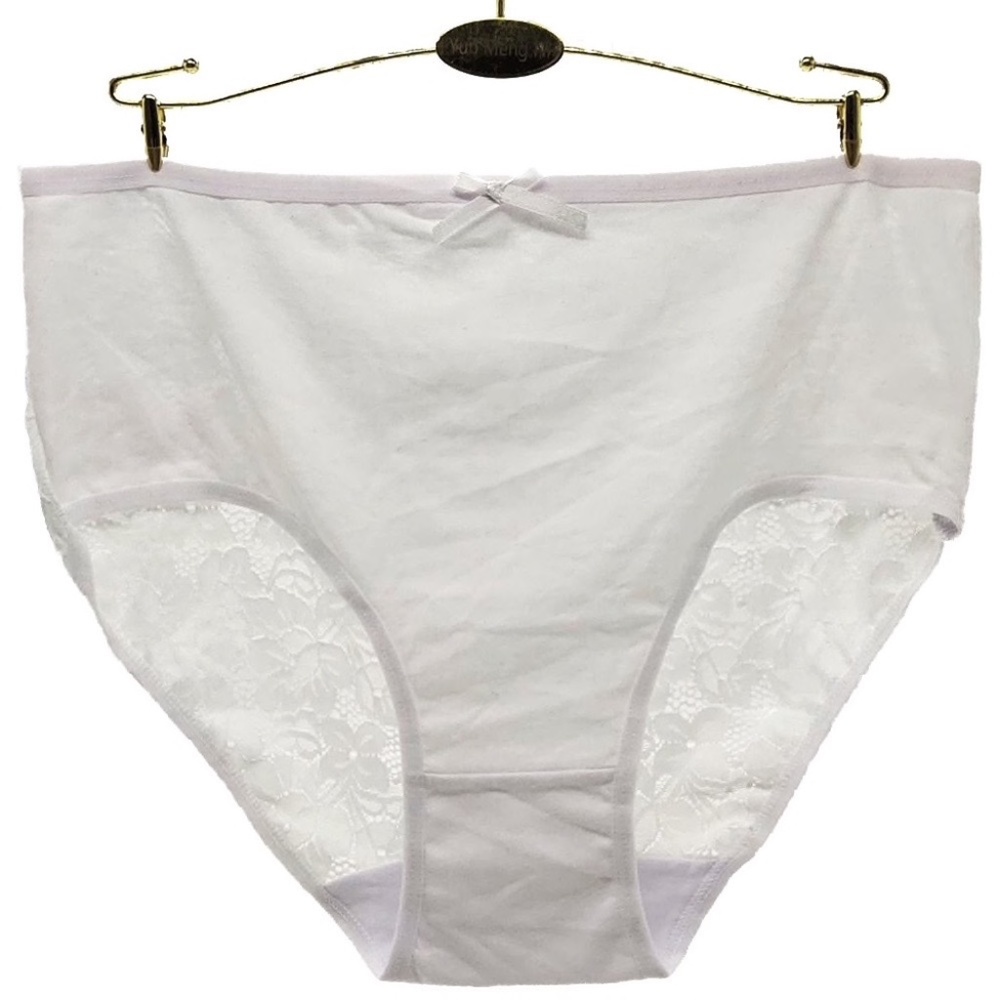 WHITE Large size Cotton Panties with Lace Back Panel/Bum Cover  30" to 40" waist
